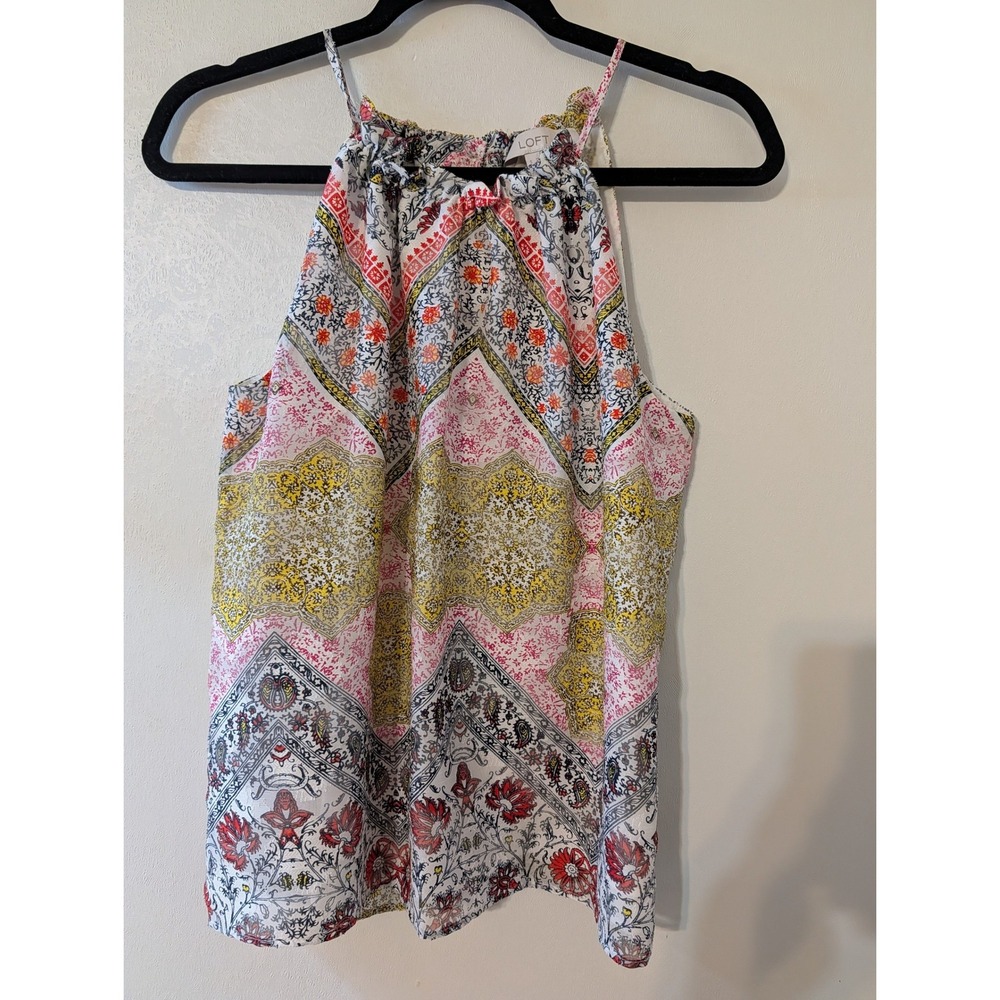 Loft Womens Halter Top Pink Yellow Floral Medallion Print Blouse‎ S 532737 SP20